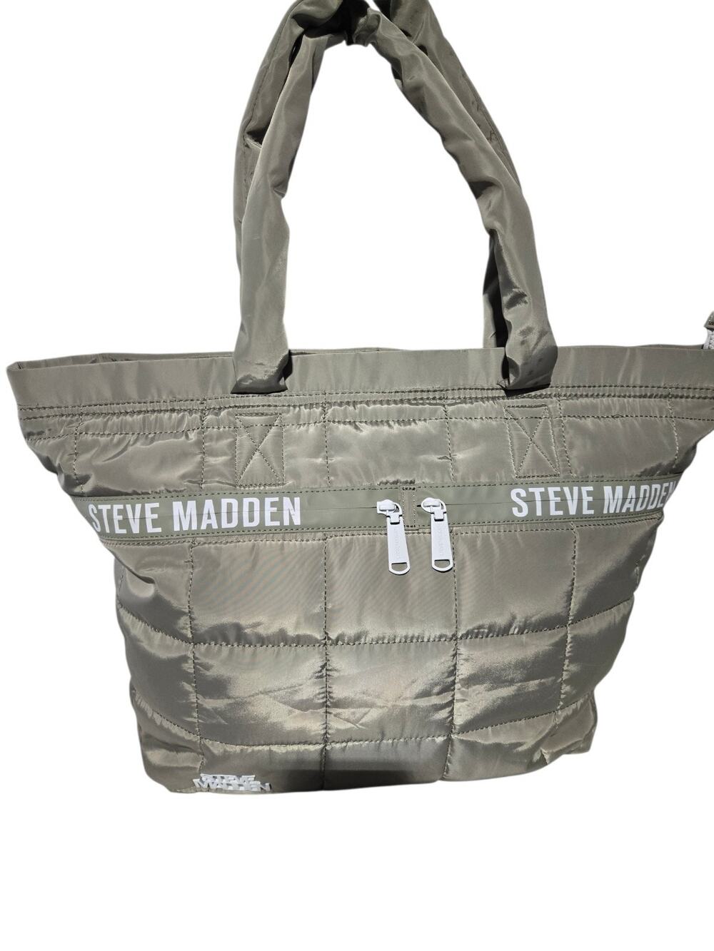 Steve Madden Extra Large Quilted Puffer Tote Bag Light Olive Green Nylon Travel